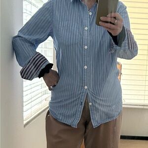 Gilded Age 100% Cotton Shirt Blue Bengal Stripe Men's Size Small